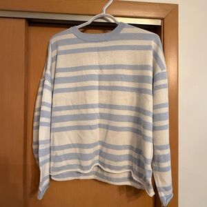 Amazon Men's Crewneck Sweater in Light Blue & Cream Stripes